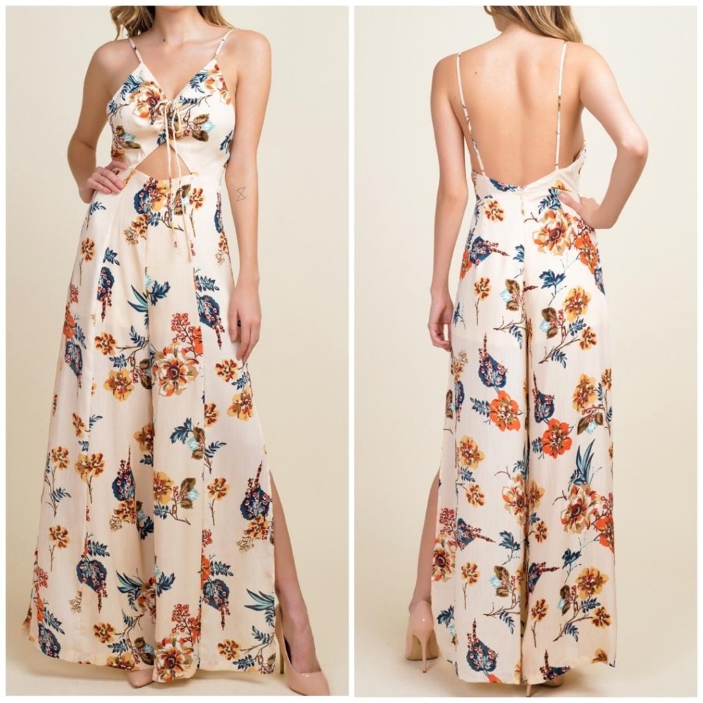 LAST ONE❗HOMMAGE Nordstrom Taupe Floral Jumpsuit - Picture 2 of 4